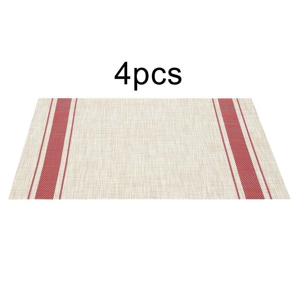 4шт 30 * 45 см Стильный квадратный термостойкий коврик из ПВХ в полоску, скатерть, держатель для кастрюли (красная полоска)